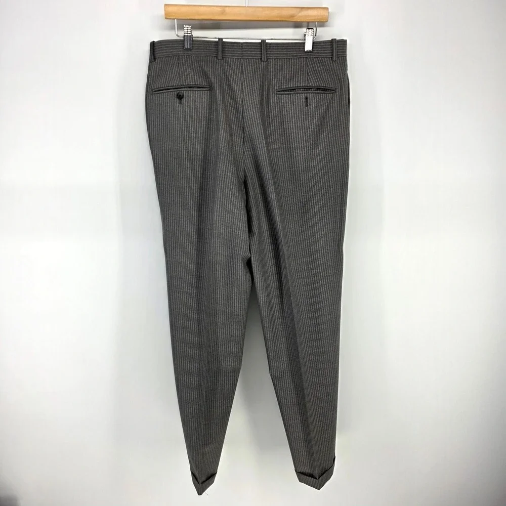 Tasso Elba Suit Mens 42R Gray Pinstripe 100% Wool 2 Piece Blazer Trousers Set
